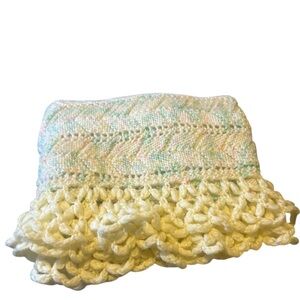 Handmade Crochet Baby Infant Blanket Pink, Blue with Cream Background and Border